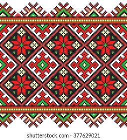 Embroidered good like old handmade cross-stitch ethnic Ukraine pattern. Traditional Ukrainian folk art pattern - vyshyvanka called