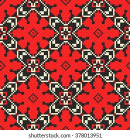 Embroidered good like old handmade cross-stitch ethnic Ukraine pattern. Traditional Ukrainian folk art pattern - vyshyvanka called