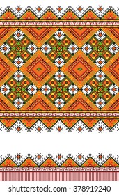 Embroidered good like old handmade cross-stitch ethnic Ukraine pattern. Traditional Ukrainian folk art pattern - vyshyvanka called. Hutsul colors
