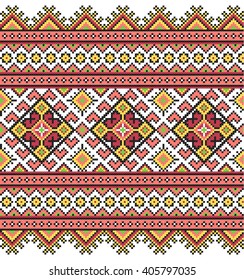 bordados bien como viejos patrones artesanales cruzados de la etnia ucraniana. Toalla ucraniana con ornamento, llamada rushnyk, en vector