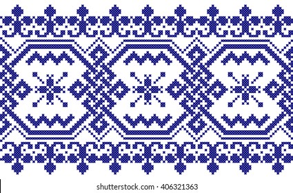 embroidered good like old handmade cross-stitch ethnic Ukraine pattern. Ukrainian towel with ornament, rushnyk called, in vector