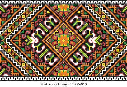 stickte gut wie alte handgefertigte Kreuzstich ethnische Ukraine Muster. Ukrainisches Handtuch mit Ornamenten, Rushnyk genannt, in Vektorgrafik