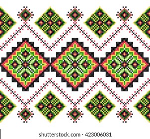 stickte gut wie alte handgefertigte Kreuzstich ethnische Ukraine Muster. Ukrainisches Handtuch mit Ornamenten, Rushnyk genannt, in Vektorgrafik