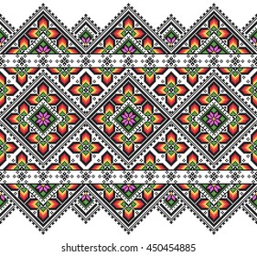 embroidered good like old handmade cross-stitch ethnic Ukraine pattern. Ukrainian towel with ornament, rushnyk called, in vector