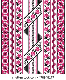 Embroidered good like old handmade cross-stitch ethnic Ukraine pattern. Traditional Ukrainian folk art pattern - vyshyvanka called