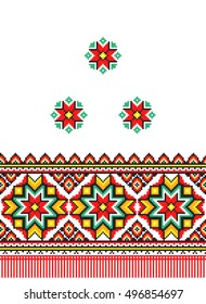 embroidered good like old handmade cross-stitch ethnic Ukraine pattern. Ukrainian towel with ornament, rushnyk called, in vector