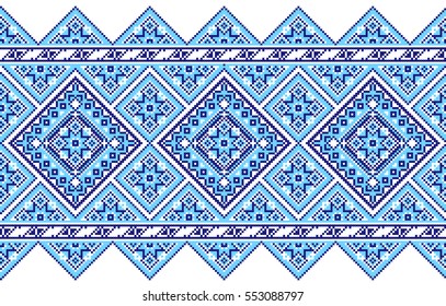 bordados bien como viejos patrones artesanales cruzados de la etnia ucraniana. Toalla ucraniana con ornamento, llamada rushnyk, en vector