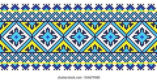 embroidered good like old handmade cross-stitch ethnic Ukraine pattern. Ukrainian towel with ornament, rushnyk called, in vector