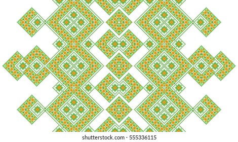 embroidered good like old handmade cross-stitch ethnic Ukraine pattern. Ukrainian towel with ornament, rushnyk called, in vector
