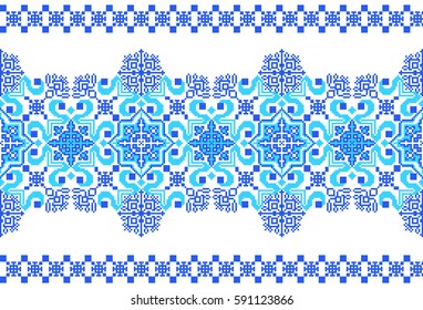embroidered good like old handmade cross-stitch ethnic Ukraine pattern. Ukrainian towel with ornament, rushnyk called, in vector