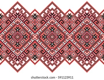 embroidered good like old handmade cross-stitch ethnic Ukraine pattern. Ukrainian towel with ornament, rushnyk called, in vector