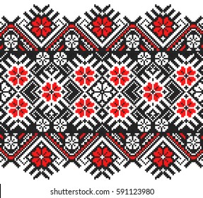 stickte gut wie alte handgefertigte Kreuzstich ethnische Ukraine Muster. Ukrainisches Handtuch mit Ornamenten, Rushnyk genannt, in Vektorgrafik