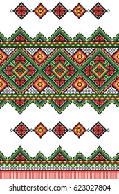 embroidered good like old handmade cross-stitch ethnic Ukraine pattern. Ukrainian towel with ornament, rushnyk called, in vector