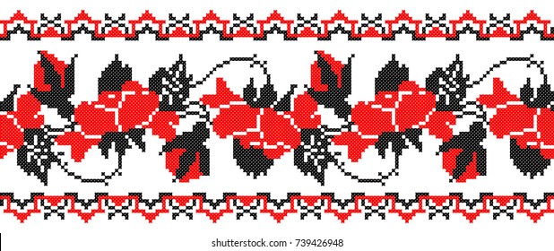 bordados bien como viejos patrones artesanales cruzados de la etnia ucraniana. Toalla ucraniana con ornamento, llamada rushnyk, en vector

