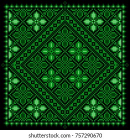 embroidered good like old handmade cross-stitch ethnic pattern. Muslim motif