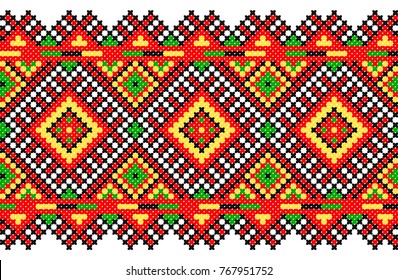 embroidered good like old handmade cross-stitch ethnic Ukraine pattern. Ukrainian towel with ornament, rushnyk called, in vector