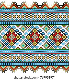 embroidered good like old handmade cross-stitch ethnic Ukraine pattern. Ukrainian towel with ornament, rushnyk called, in vector