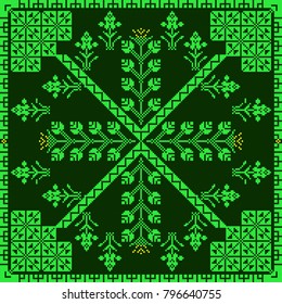 embroidered good like old handmade cross-stitch ethnic pattern. Arabian colors and design. Muslim motif