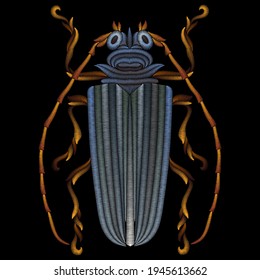 Embroidered gray beetle. Decorative element for embroidery, patches, stickers, badges, print for t-shirts.