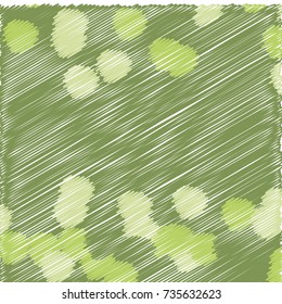 Embroidered Green Bubbles of Different Color Tone Located on the Bottom and on the Top of the Image on Green Background