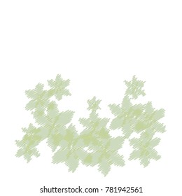 Embroidered Green and Grey Flowers of Different Size Located on the Bottom of the Image on White Background