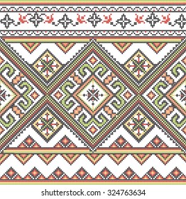 Embroidered handmade cross-stitch ethnic Ukraine pattern