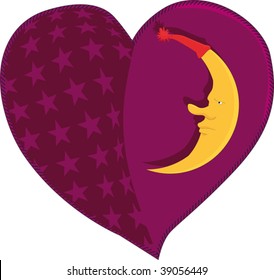 The embroidered heart with asterisks and the moon
