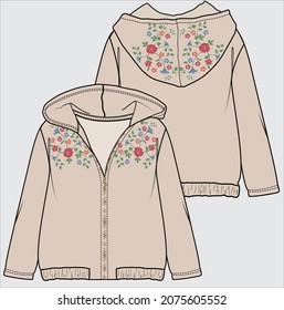 EMBROIDERED HOODED SWEAT TOP FOR GIRLS IN EDITABLE VECTOR FILE