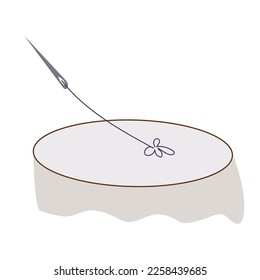 Embroidered hoop with needle and thread. Handmade, stitch. Hobbies and leisure