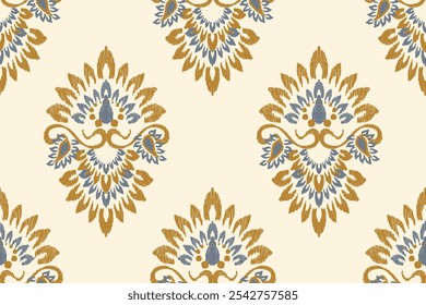 Padrão de flor Ikat bordado no fundo branco. O ikat étnico tradicional, padrão vetorial abstrato asteca, padrão sem emenda em estilo tribal, bordado popular e mexicano.