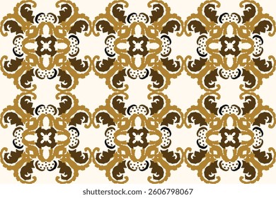 Embroidered Ikat flower pattern on white background. Traditional ethnic ikat, Aztec abstract vector pattern, seamless pattern in tribal, folk embroidery and Mexican style.