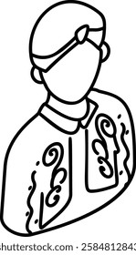 Embroidered long-sleeved outer coat isometric outline vector icon, Muslim marriage Symbol, wedding customs Sign, Indian subcontinent matrimony illustration Muslim Groom Wearing Sherwani kula concept