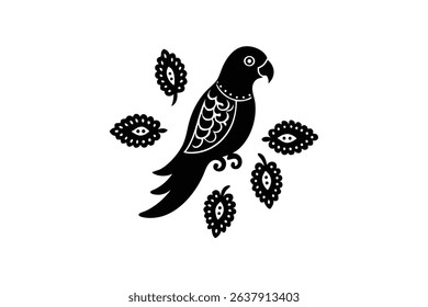 embroidered look parrot surrounded by threaded