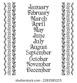 embroidered months with set of borders