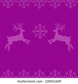 The embroidered New Year's ornament. Beaded Christmas ornament reindeer and snowflakes. vector