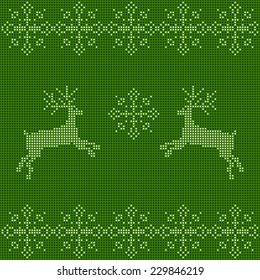 The embroidered New Year's ornament. Beaded Christmas ornament reindeer and snowflakes. vector