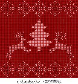 The embroidered New Year's ornament. Beaded Christmas ornament reindeer and snowflakes. vector