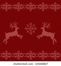 The embroidered New Year's ornament. Beaded Christmas ornament reindeer and snowflakes. vector