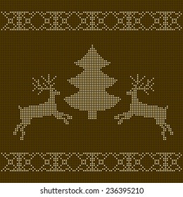 The embroidered New Year's ornament. Beaded Christmas ornament reindeer and snowflakes. vector