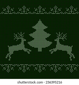 The embroidered New Year's ornament. Beaded Christmas ornament reindeer and snowflakes. vector