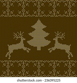 The embroidered New Year's ornament. Beaded Christmas ornament reindeer and snowflakes. vector