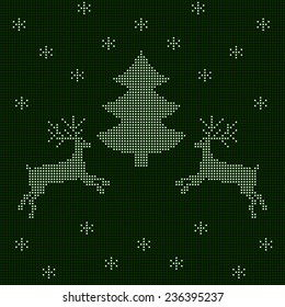 The embroidered New Year's ornament. Beaded Christmas ornament reindeer and snowflakes. vector