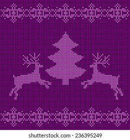 The embroidered New Year's ornament. Beaded Christmas ornament reindeer and snowflakes. vector