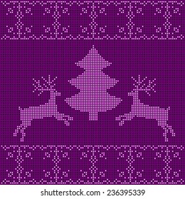 The embroidered New Year's ornament. Beaded Christmas ornament reindeer and snowflakes. vector