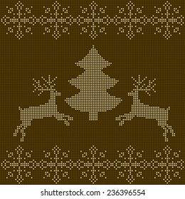 The embroidered New Year's ornament. Beaded Christmas ornament reindeer and snowflakes. vector