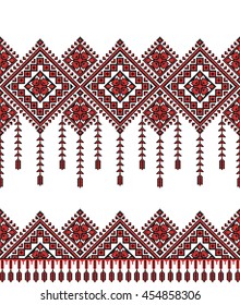 Embroidered old handmade cross-stitch ethnic Ukrainian pattern. Towel with ornament, called rushnyk in vector