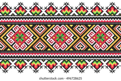 Embroidered old handmade cross-stitch ethnic Ukrainian pattern. Towel with ornament, called rushnyk in vector