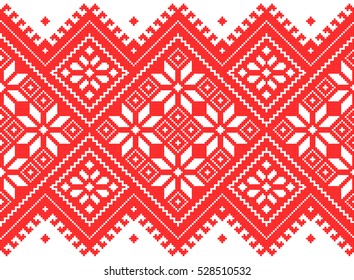 Embroidered old handmade cross-stitch ethnic Ukrainian pattern. Seamless ornament