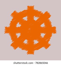 Embroidered Orange Dharma Wheel on Grey Background