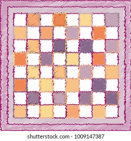 Embroidered Orange, Violet, Yellow and White Chessboard with Violet Border